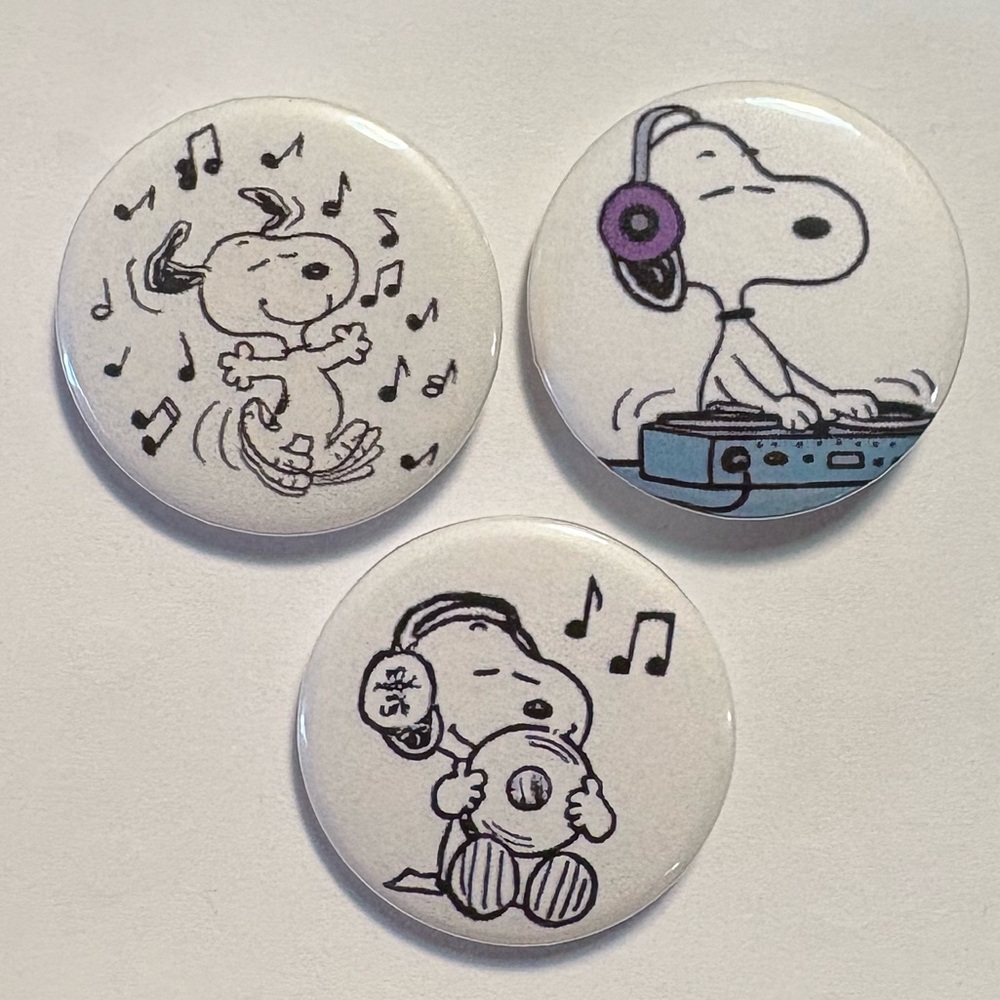 Snoopy music theme Button / Pin Set - 1.25 inches homemade